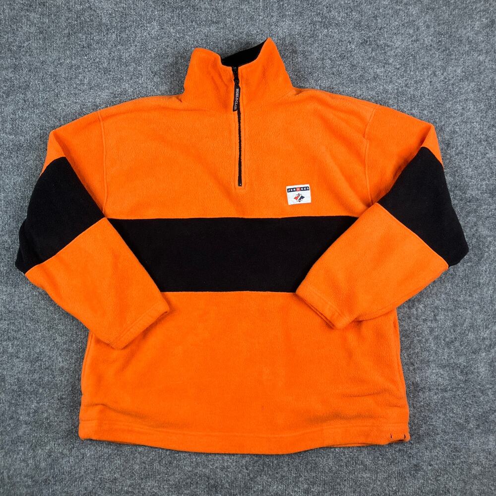 Jerzees Fleece Pullover Mens Size XL Orange Black Quarter Zip Retro 90s Style‎